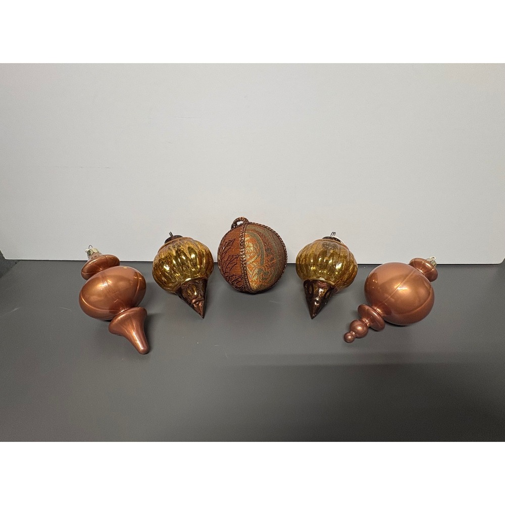 Vthg Style Copper Gold Bronze Christmas Ornaments Set of 5 Finial Paisley Leaf‎